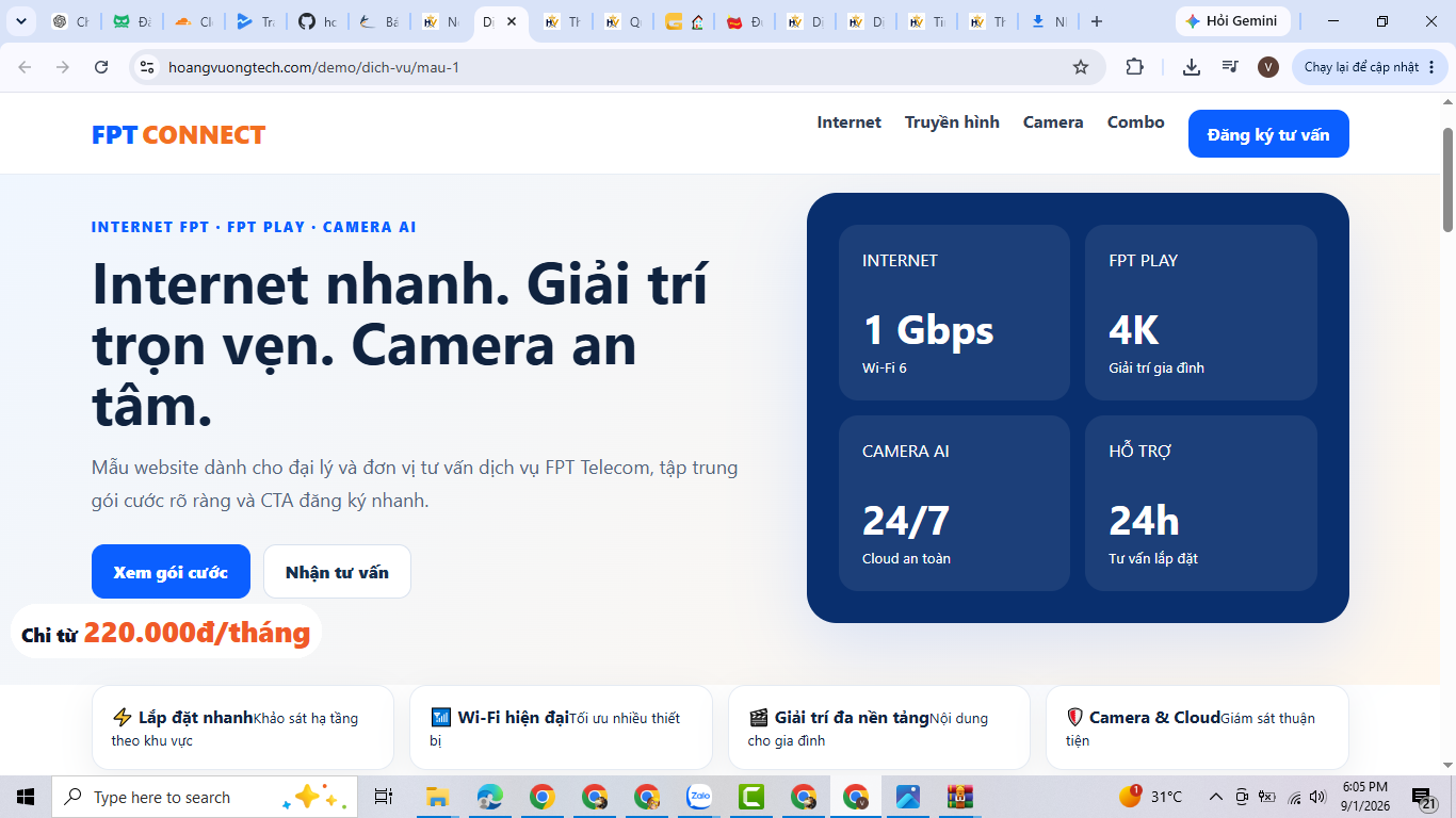 Template website FPT – Internet, FPT Play, Camera & Combo