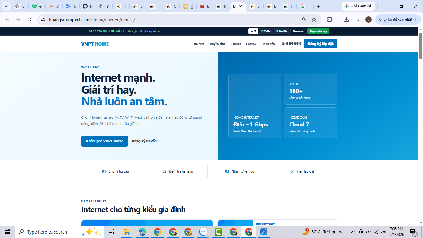 Template website VNPT – Home Internet, MyTV & Home Cam