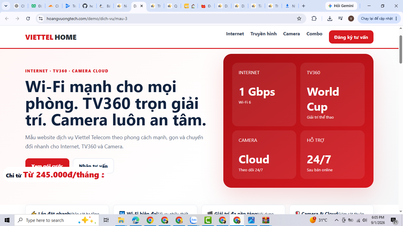 Template website Viettel – Internet, TV360 & Camera