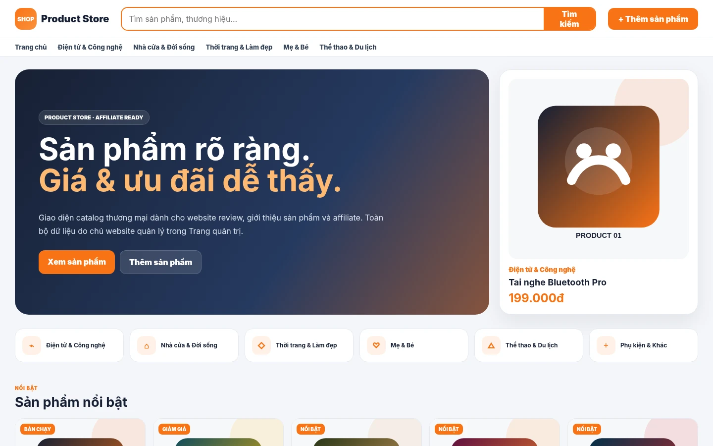 Template website bán hàng & Affiliate – Catalog sản phẩm